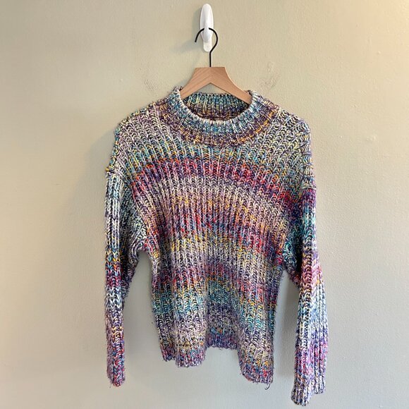 RD Style Warm Intentions Multi Color Mock Neck Sweater Size Medium Rainbow Cozy - Picture 2 of 9